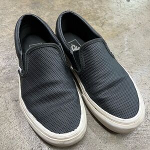 Vans Perforated Black Leather Slip ons, Size 6 Women’s